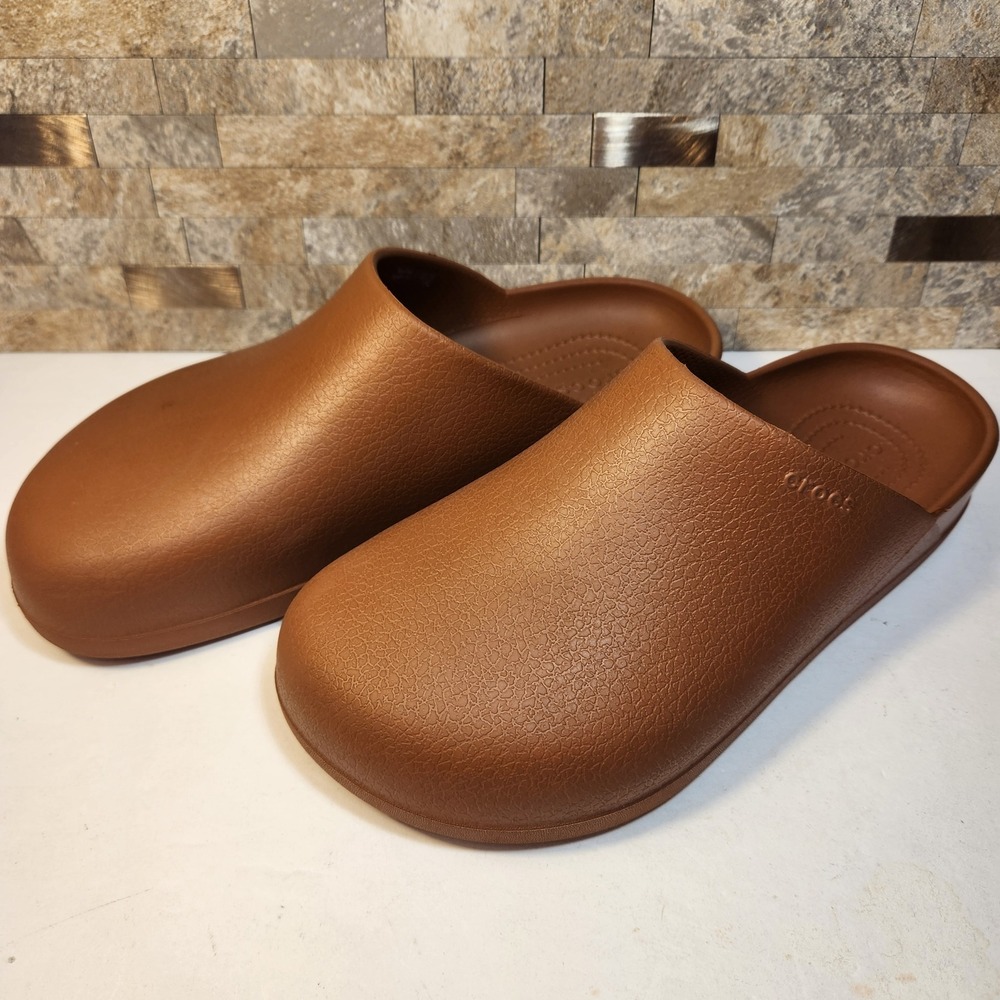 Crocs Dylan Clog Cognac Brown Textured Leather Look Mules Womens 10 Mens 8